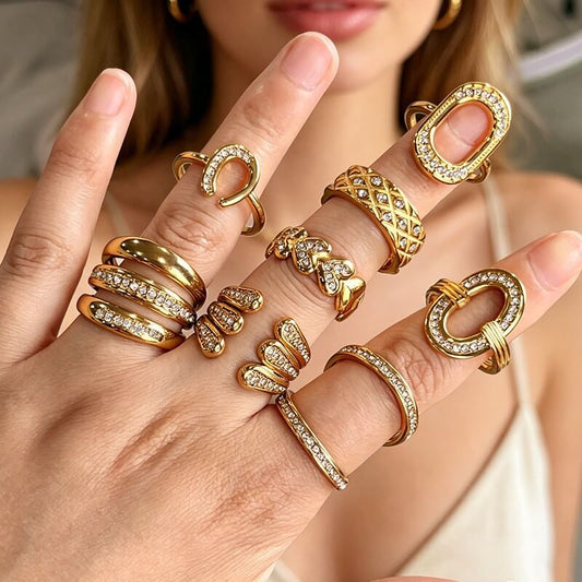 18K Gold CZ Pave Geometric Open Ring