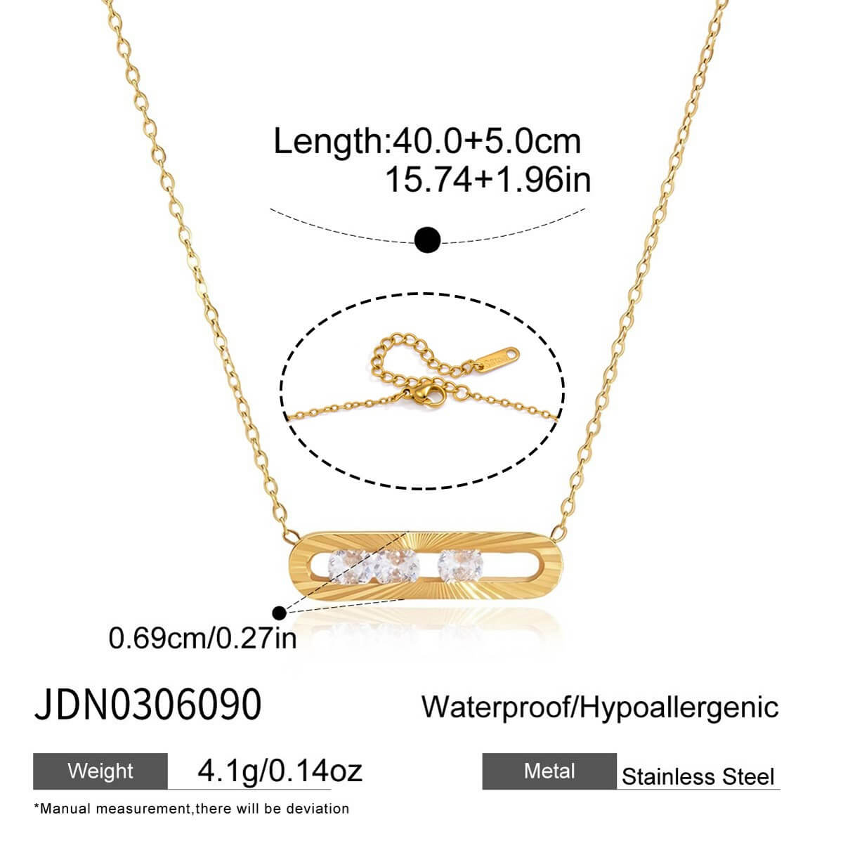 Movable Zirconia Oval Pendant Necklace