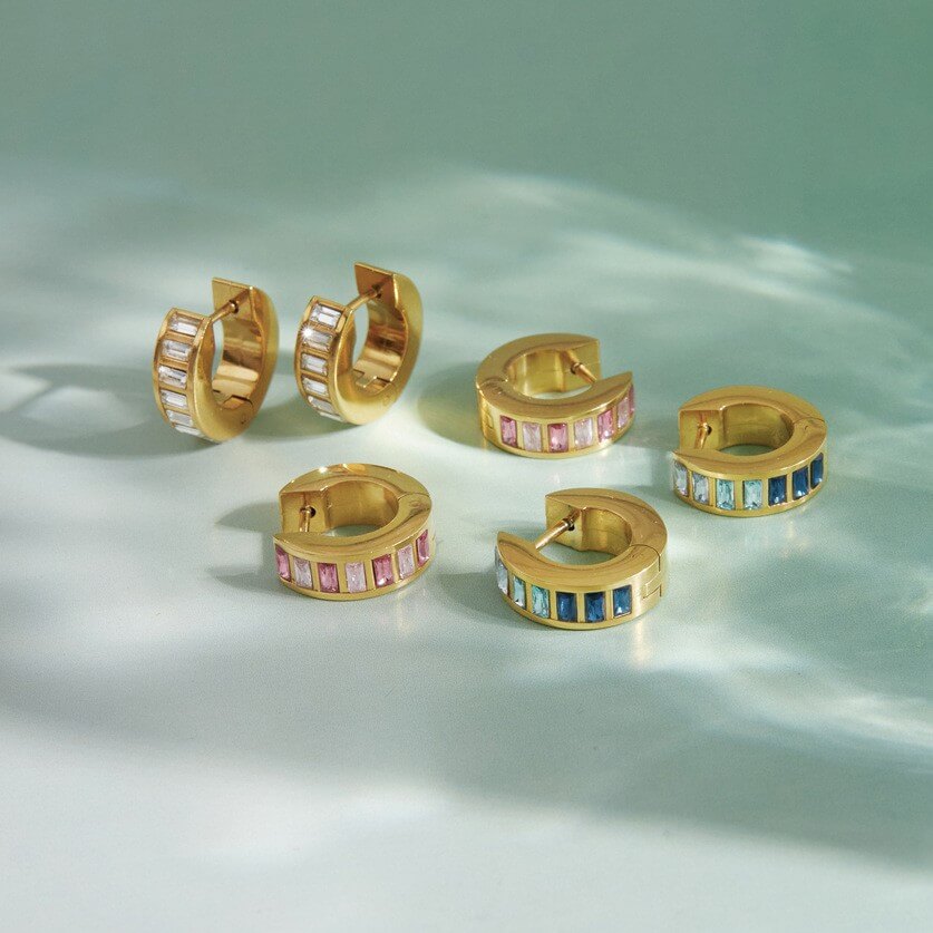 Baguette Crystal Chunky Huggie Earrings