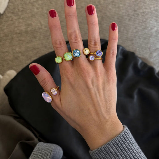 18K Gold Plated Colorful Candy Crystal Open Ring