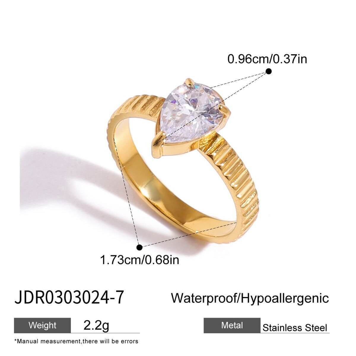 Cubic Zirconia Statement Rings - 18K Gold Plated Stainless Steel