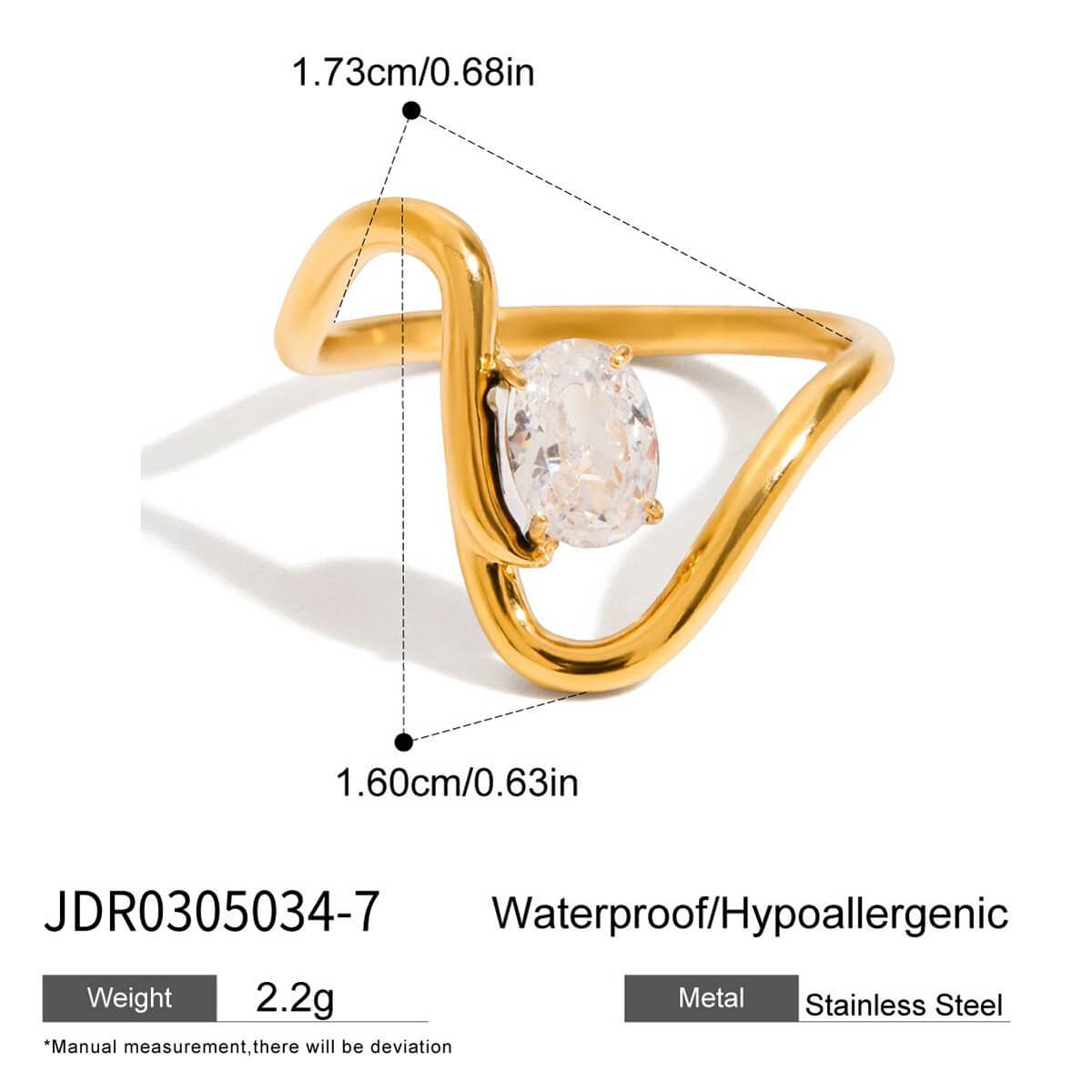 Cubic Zirconia Statement Rings - 18K Gold Plated Stainless Steel